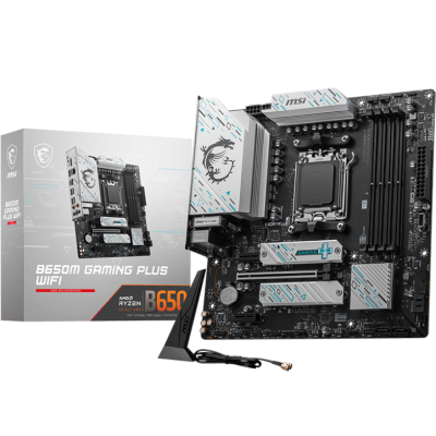 Placa-mãe MSI B650M GAMING PLUS WIFI junto com caixa