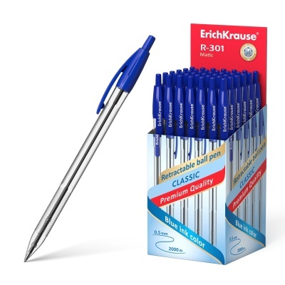 Caixa de canetas esferográficas ErichKrause R-301 Matic azul