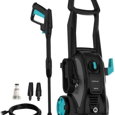 Lavadora de pressão Cecotec preta e azul com acessórios
