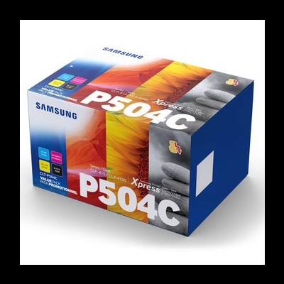 Caixa de toner Samsung P504C Xpress colorida com imagens abstratas