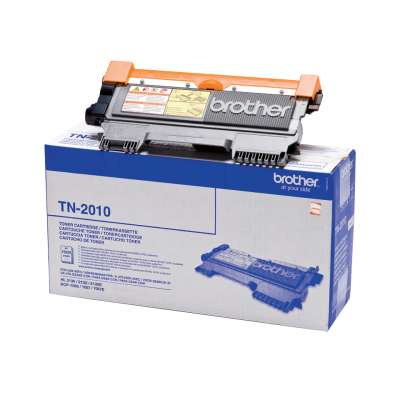 Cartucho de toner Brother TN-2010 preto com caixa azul e branca