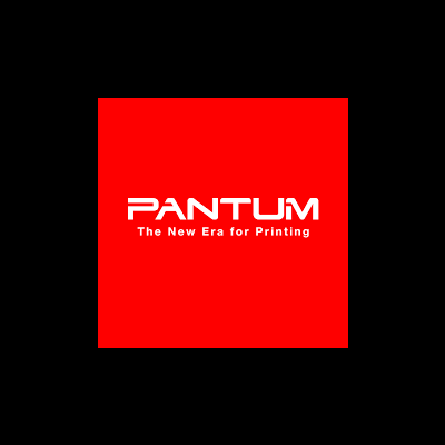 Logótipo da Pantum com texto The New Era for Printing em fundo vermelho