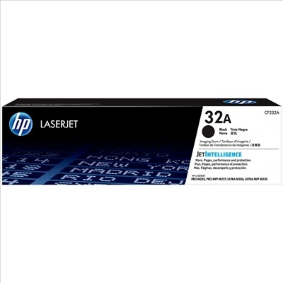 Cartucho de toner HP LaserJet preto 32A modelo CF232A na embalagem