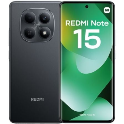 Smartphone Redmi Note 15 preto com ecrã curvo e câmara tripla