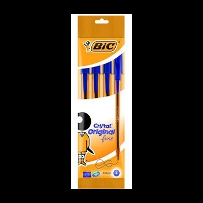 Embalagem de canetas BIC Cristal Original Fine azuis, seis unidades