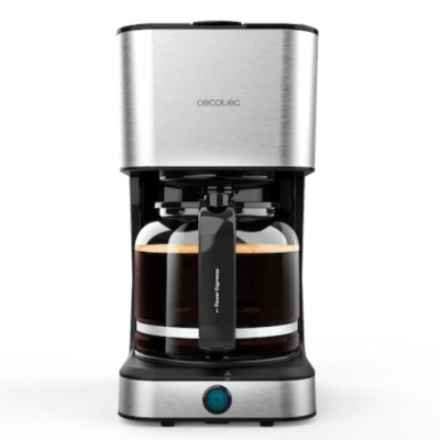 Máquina de café elétrica Cecotec com jarro de vidro cheio de café
