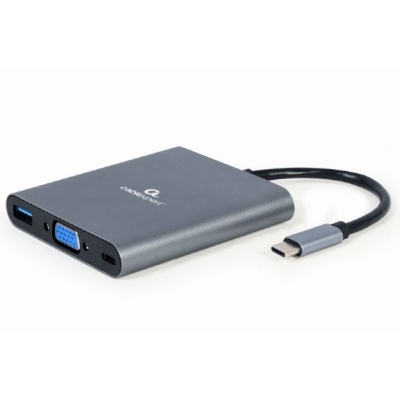 Adaptador USB Type-C cinza escuro com várias portas e cabo integrado