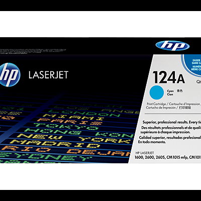 Caixa de cartucho de impressora HP LaserJet 124A ciano