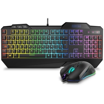 Teclado e rato gaming KROM preto com iluminação RGB multicolorida