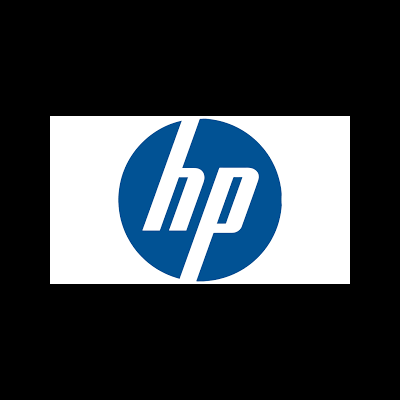 Logótipo HP em branco sobre fundo azul redondo