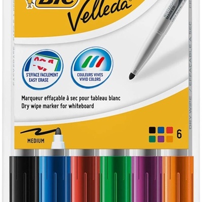 Conjunto de 6 marcadores para quadro branco BIC Velleda com várias cores