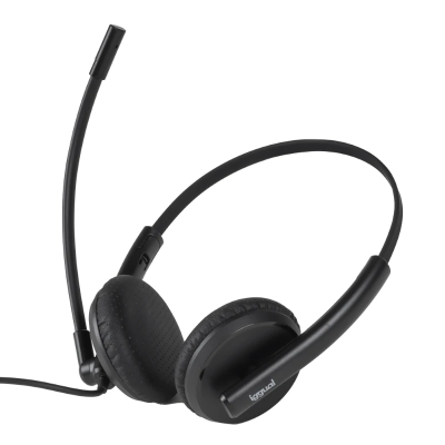 Headset preto com microfone e almofadas em espuma
