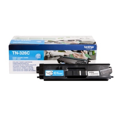 Cartucho de toner Brother TN-326C ciano com caixa azul e branca