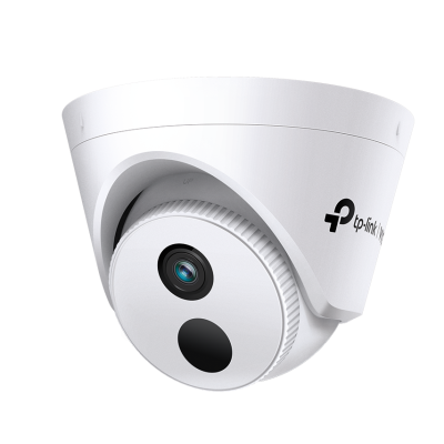 Câmara de segurança branca em formato de cúpula com lente e sensor