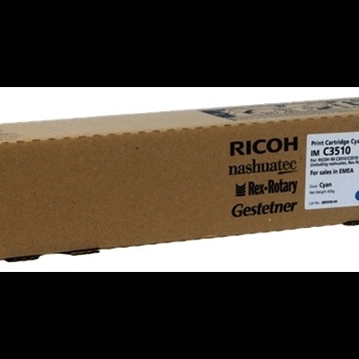 Embalagem de cartão castanho com cartucho Ricoh IM C3510 azul