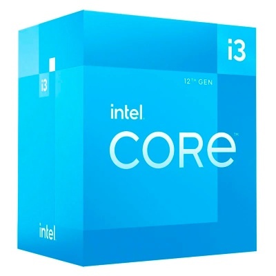 Caixa azul do processador Intel Core i3 12ª geração com texto branco