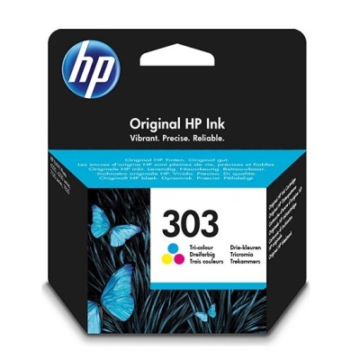 Embalagem de tinta HP 303 tri-color com borboletas azuis