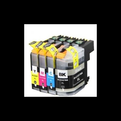 Conjunto de cinco tinteiros para impressora com cores variadas e etiquetas amarelas