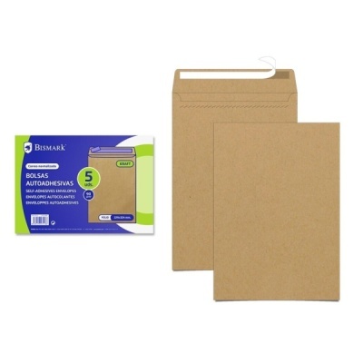 Pacote de 5 bolsas autoadesivas de papel kraft castanho Bismark 229x324 mm