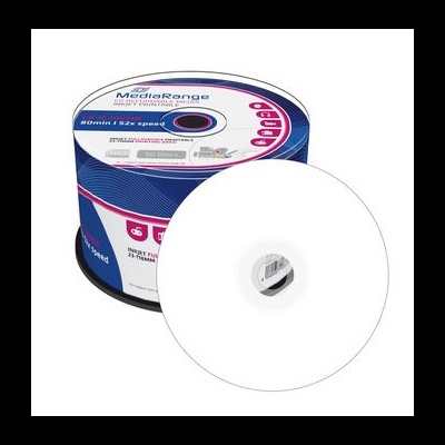 Pacote de 50 discos MediaRange CD-R 700MB 80min 52x azul e branco