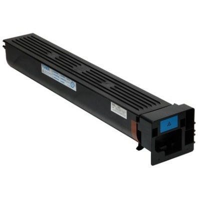 Recipiente de toner preto para impressora com etiqueta e símbolo azul