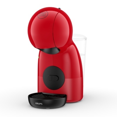 Máquina de café expresso vermelha e preta com texto NESCAFÉ Dolce Gusto e KRUPS