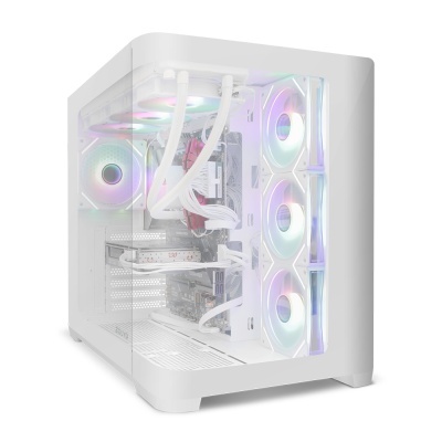 Computador de secretária branco com iluminação RGB e lateral em vidro