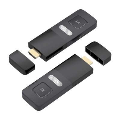 Dois dispositivos USB pretos AISENS com conector HDMI e tampas removidas