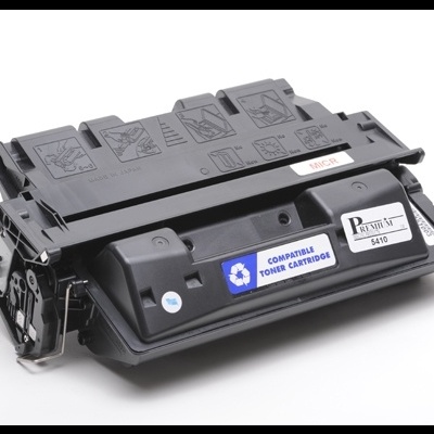 Cartucho de toner compatível preto com etiquetas e pictogramas sobre fundo branco