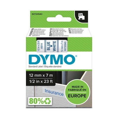 Embalagem fita etiquetas DYMO 12 mm x 7 m azul e branco