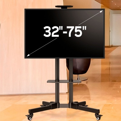 Suporte móvel em metal preto para TV entre 32 e 75 polegadas