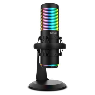 Microfone preto KROM com iluminação RGB e suporte
