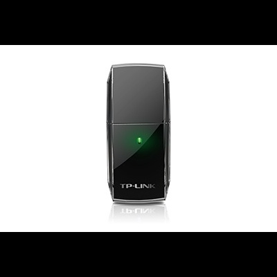 Adaptador USB sem fios TP-LINK preto com indicador LED verde