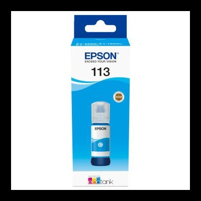 Embalagem de tinta Epson 113 em azul e branco