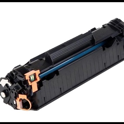 Cartucho de toner preto para impressora com detalhes laranja e tambor azul