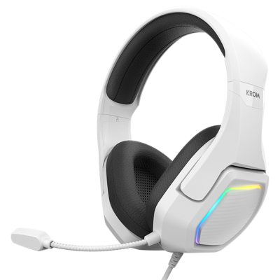 Auriculares over-ear brancos com microfone e luzes LED coloridas