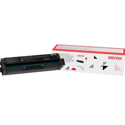 Cartucho de tinta preto Xerox com embalagem branca e detalhes geométricos