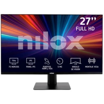 Monitor Nilox 27 polegadas Full HD com especificações técnicas no ecrã
