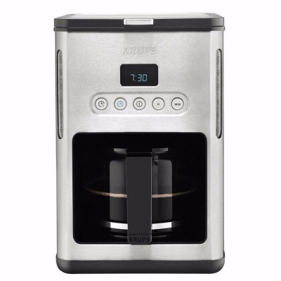 Máquina de café elétrica KRUPS em aço inoxidável com visor digital azul e jarra de vidro