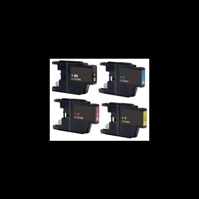 Quatro tinteiros de impressora em preto, ciano, magenta e amarelo com etiquetas LC123.