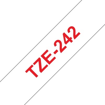 Etiqueta branca com texto vermelho TZE-242
