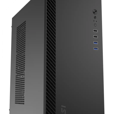 Caixa de computador preta da MSI com entradas USB frontais e ventilações laterais