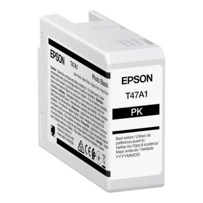 Cartucho de tinta preto fotográfico Epson T47A1 PK branco com textos e símbolos