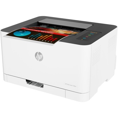 Impressora HP Color Laser 150nw a imprimir documento colorido com gráficos