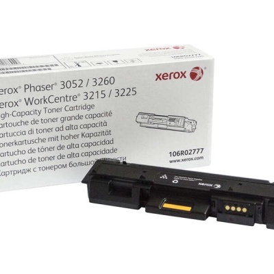 Cartucho de toner Xerox preto com caixa branca ao fundo