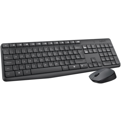 Teclado preto Logitech com rato preto sobre fundo branco