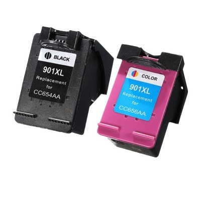 Dois tinteiros de impressora 901XL preto e colorido com etiquetas distintas