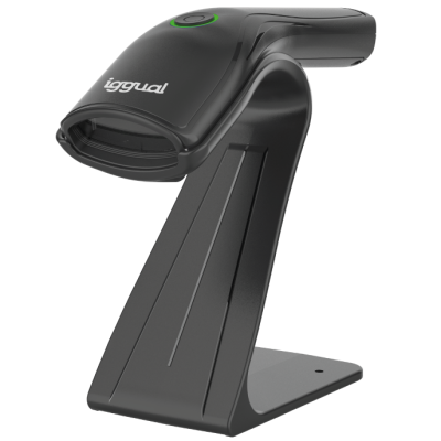 Leitor de código de barras Igdual preto com suporte
