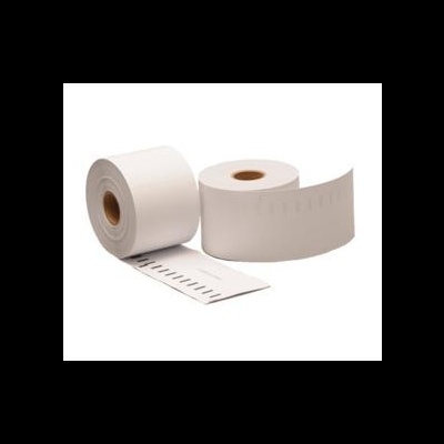 Dois rolos de papel térmico branco com orifícios laterais