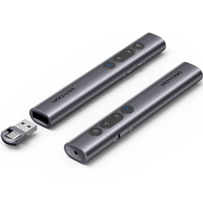 Apontadores laser cinzentos com entrada USB e botões pretos